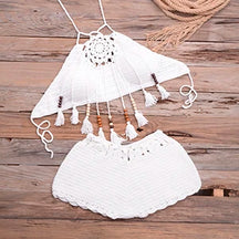 Mulheres conchas borla sexy biquinis de malha crochê maiô praia banho brasileiro verão sólido maiô beachwear
