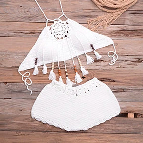 Mulheres conchas borla sexy biquinis de malha crochê maiô praia banho brasileiro verão sólido maiô beachwear