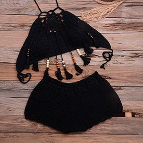 Mulheres conchas borla sexy biquinis de malha crochê maiô praia banho brasileiro verão sólido maiô beachwear