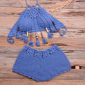Mulheres conchas borla sexy biquinis de malha crochê maiô praia banho brasileiro verão sólido maiô beachwear