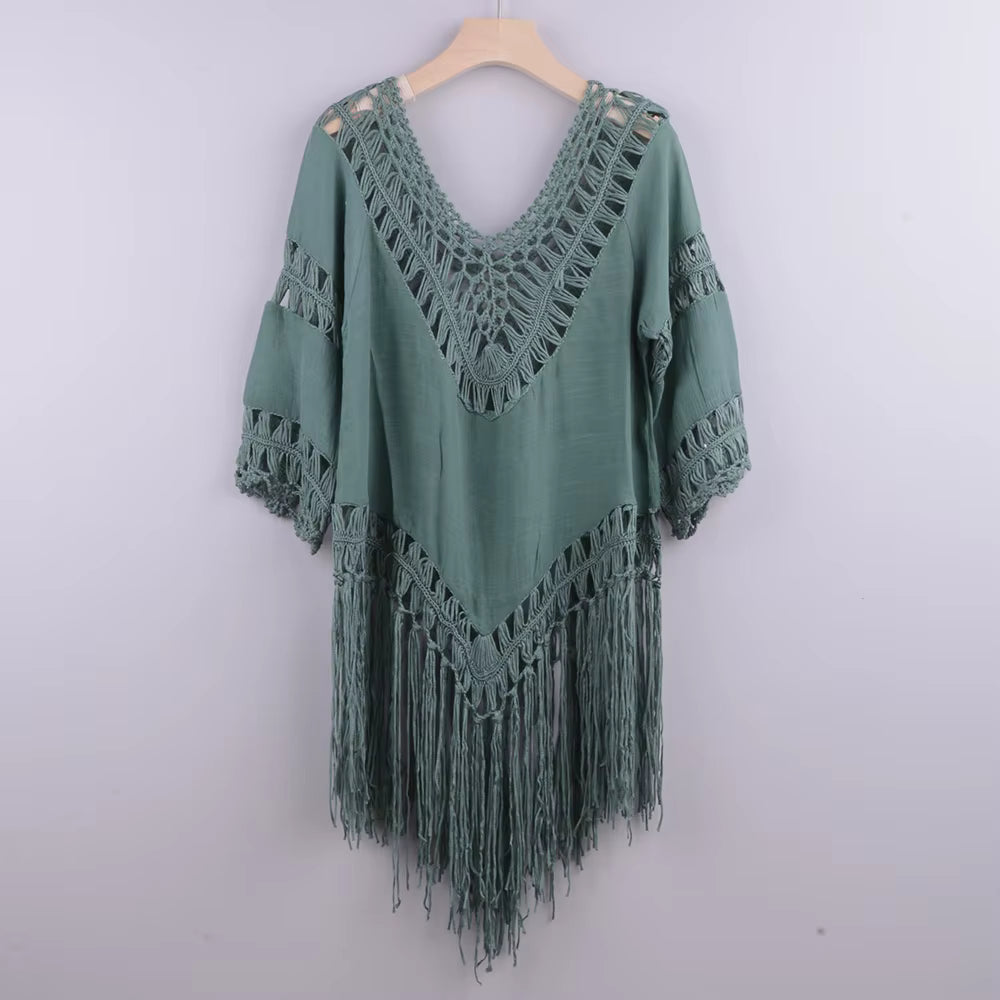 Vestido Halter Praia com Borlas - Olívia Fios