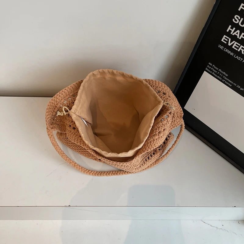 bolsa feminina bolsa de praia bolsa feminina luxo bolsa faculdade Conjunto de bolsa de ombro 2 em 1 de crochê para mulheres ráfia boho rattan verão praia férias sacolas de malha design bolsas femininas 2025
