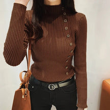 Mulheres de malha pulôveres de inverno 2024 moda manga longa branco preto suéteres gola alta roupas coreanas elegantes rosa senhoras topos