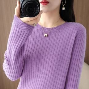 2025 mulheres suéteres outono inverno manga longa pullovers o pescoço listra quente pulôver coreano moda camisas de fundo solto jumper