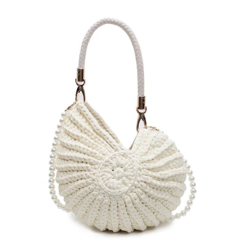 Criativo concha em forma de crochê feminino ombro sacos engraçado bonito pérolas correntes artesanal tecer crossbody saco novidade pequenas bolsas