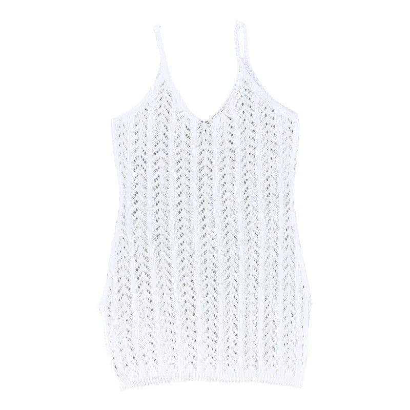 Nova camiseta de malha feminina oco colete halter praia biquíni fora casaco areia saia curta camisa de proteção solar saia de praia