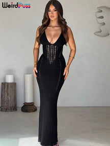 Bwq gato malha elegante vestido feminino sem mangas sem costas cruz bandagem estiramento simples sexy festa de aniversário clubwear vestidos finos