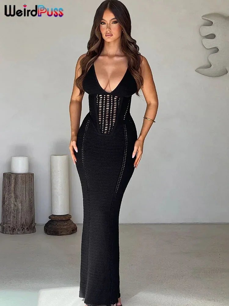 Bwq gato malha elegante vestido feminino sem mangas sem costas cruz bandagem estiramento simples sexy festa de aniversário clubwear vestidos finos