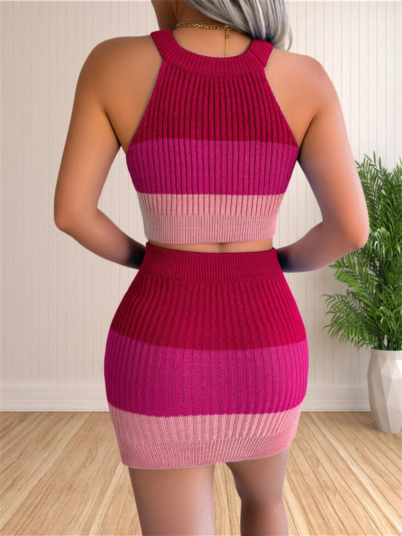 Vestido suéter feminino verão coração malha gola redonda sem mangas suéter roupas de 2 peças