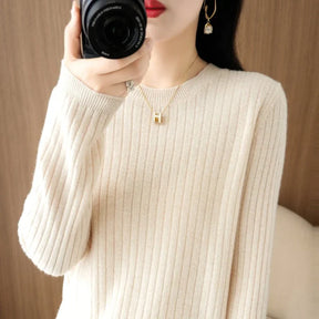 2025 mulheres suéteres outono inverno manga longa pullovers o pescoço listra quente pulôver coreano moda camisas de fundo solto jumper