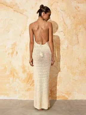 Sexy malha cortar borla cinta de espaguete bodycon praia maxi vestido de verão feminino férias clube festa roupa maiô cobrir k10