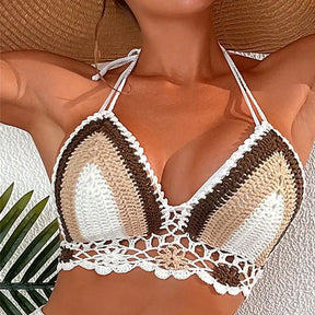 Colorido Crochet Knit Mini Bikini para Mulheres, Sexy Swimsuit, Swimwear Feminino, Fato De Banho, Saia De Banho, Banhista, 2 Pcs Set
