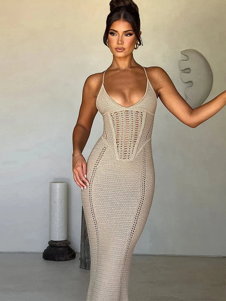 Bwq gato malha elegante vestido feminino sem mangas sem costas cruz bandagem estiramento simples sexy festa de aniversário clubwear vestidos finos