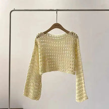 Manga longa crochê malha topo verão praia bikini cobrir colheita pulôver lã malhas blusa feminina férias boho outfit
