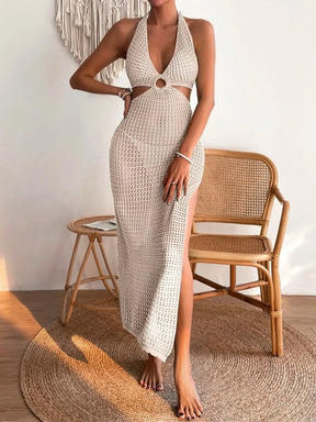 Vestido de lã elegante e elegante, biquíni feminino bloqueado, sólido, gola redonda, saia oca