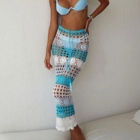 Vestido maxi de crochê de renda feminino, vestido casual boêmio de verão, maiô para encobrir, moda praia