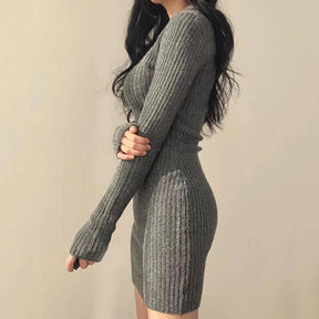 Vestido feminino de malha de malha com decote em v, monocromático, suéter Midi casual, fino, sexy, outono, inverno, 2024