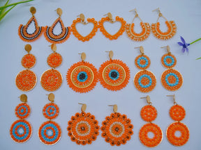 Brincos de contas redondos laranja girassol individualidade bohemia oco moda mão tricô simples arroz grânulo brincos