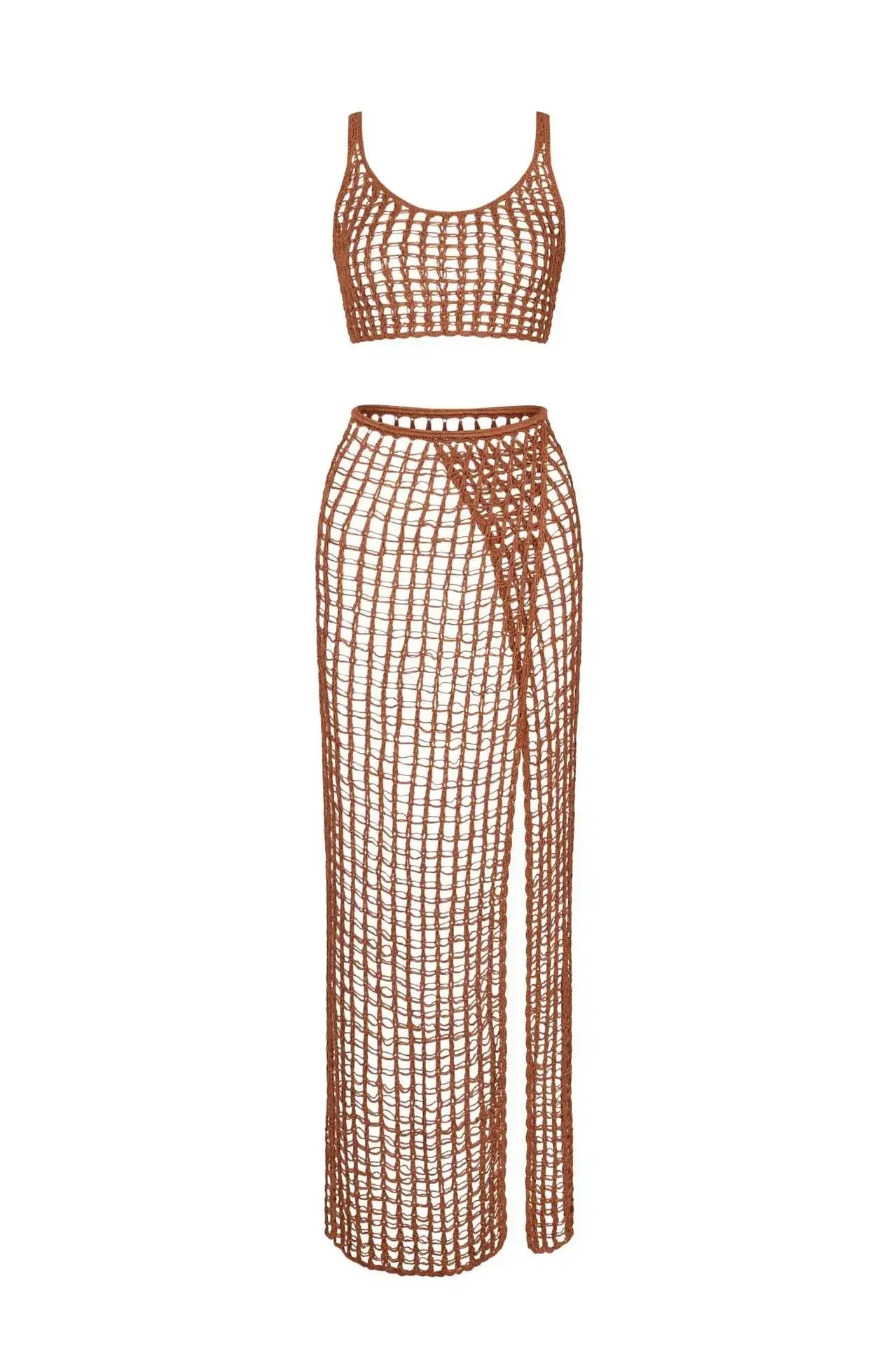 Maiô feminino de duas peças oco, malha de malha, sutiã sexy, saia longa, conjunto de biquíni, roupa de banho de praia, roupa de banho, novo, 2023