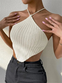 Mulheres sexy sem costas rendas até halter malha regata roupas femininas temperamento verão nova moda bandeau camisola