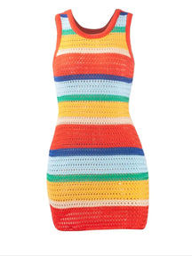 Mini vestido de malha listrado com painéis feminino, bodycon sem mangas com tanque casual, roupa de streetwear quente