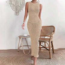 Vestido Longo de Crochê com Decote O - Olívia Fios