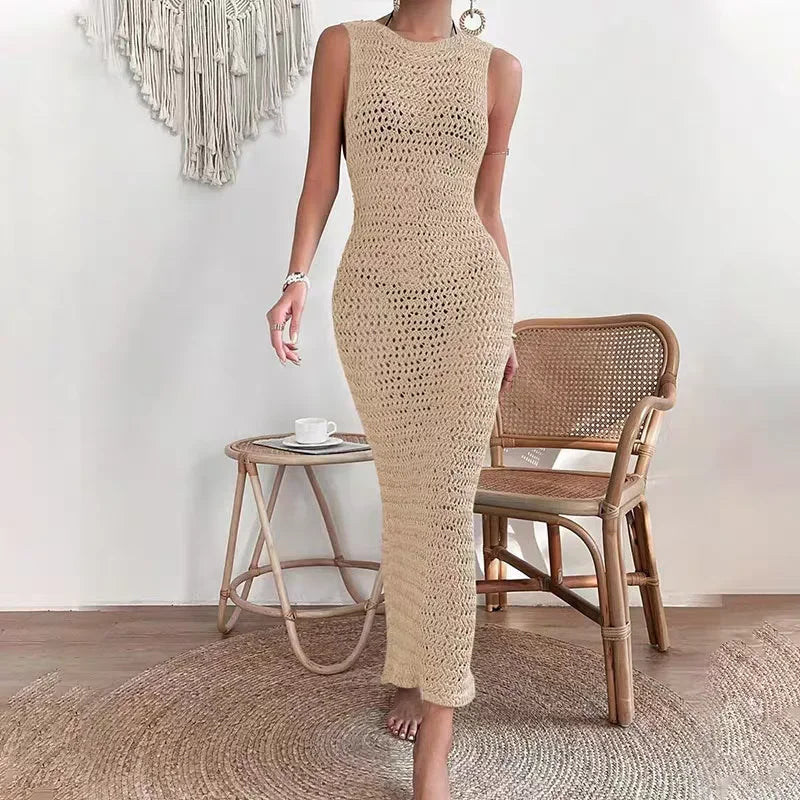Vestido Longo de Crochê com Decote O - Olívia Fios