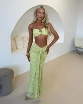 VEITCHE Fashion Women Lace Off Shoulder Bikini And Skirt Swimsuit Sexy Biquini Lady 2Pcs Set Swimwear Female Beachwear Outfits