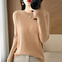 2025 mulheres suéteres outono inverno manga longa pullovers o pescoço listra quente pulôver coreano moda camisas de fundo solto jumper