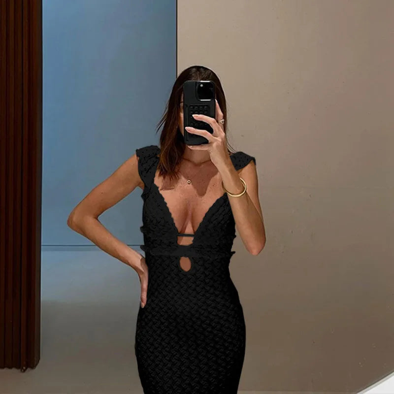 Temperamento saco hip férias vestido feminino feminino 2025 manga voadora vestido de noite senhoras elegante francês sem costas magro vestido de festa