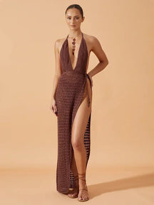 Sexy profundo decote em v sem costas malha cortar fenda praia maxi vestido 2025 feminino verão maiô cobrir chique vestidos de festa túnica a2889