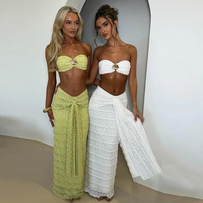 VEITCHE Fashion Women Lace Off Shoulder Bikini And Skirt Swimsuit Sexy Biquini Lady 2Pcs Set Swimwear Female Beachwear Outfits