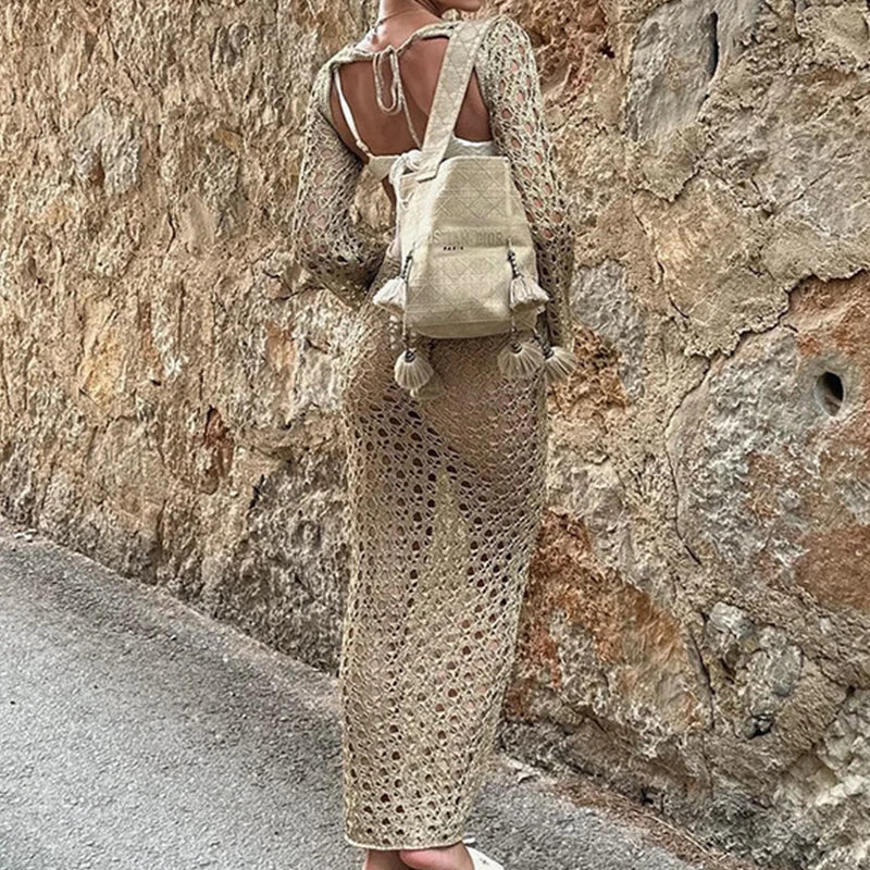 Vestido Longo de Tricot com Decote Redondo - Olívia Fios
