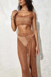Maiô feminino de duas peças oco, malha de malha, sutiã sexy, saia longa, conjunto de biquíni, roupa de banho de praia, roupa de banho, novo, 2023