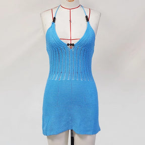 Para praia novo vestido de praia 2025 verão malha oco para fora praia outing roupa de banho cobrir ups sexy roupas de praia feminino beachwear