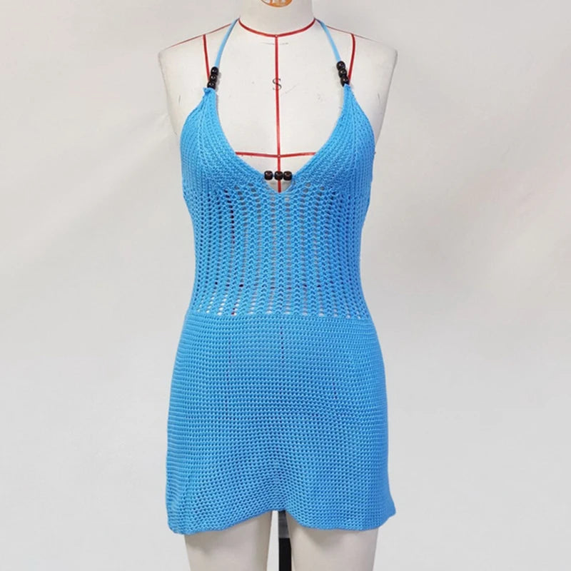 Para praia novo vestido de praia 2025 verão malha oco para fora praia outing roupa de banho cobrir ups sexy roupas de praia feminino beachwear