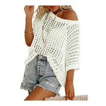 Blusa feminina casual camisa superior manga curta transparente crochê oco camisola de malha superior cor sólida blusa feminina solta