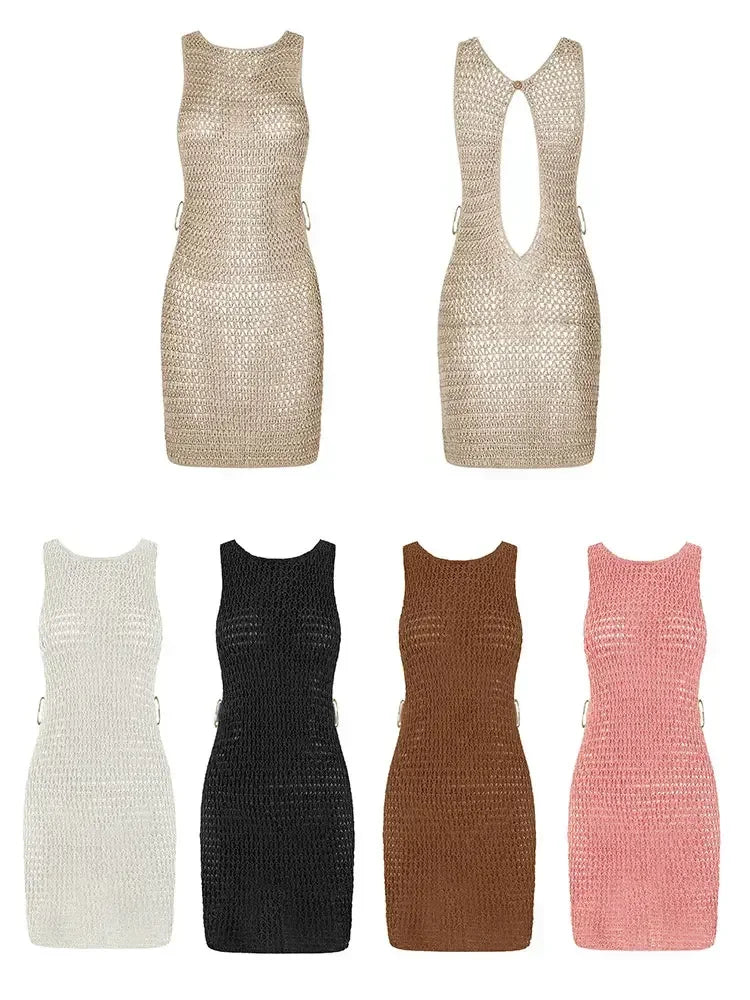 2024 verão sexy um pescoço cortar círculo decoração espartilho magro praia mini vestido feminino beira-mar beachwear banho cobrir a2796