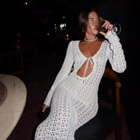 Vestido Longo de Tricot com Decote em V - Olívia Fios
