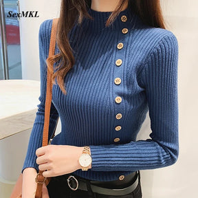 Mulheres de malha pulôveres de inverno 2024 moda manga longa branco preto suéteres gola alta roupas coreanas elegantes rosa senhoras topos