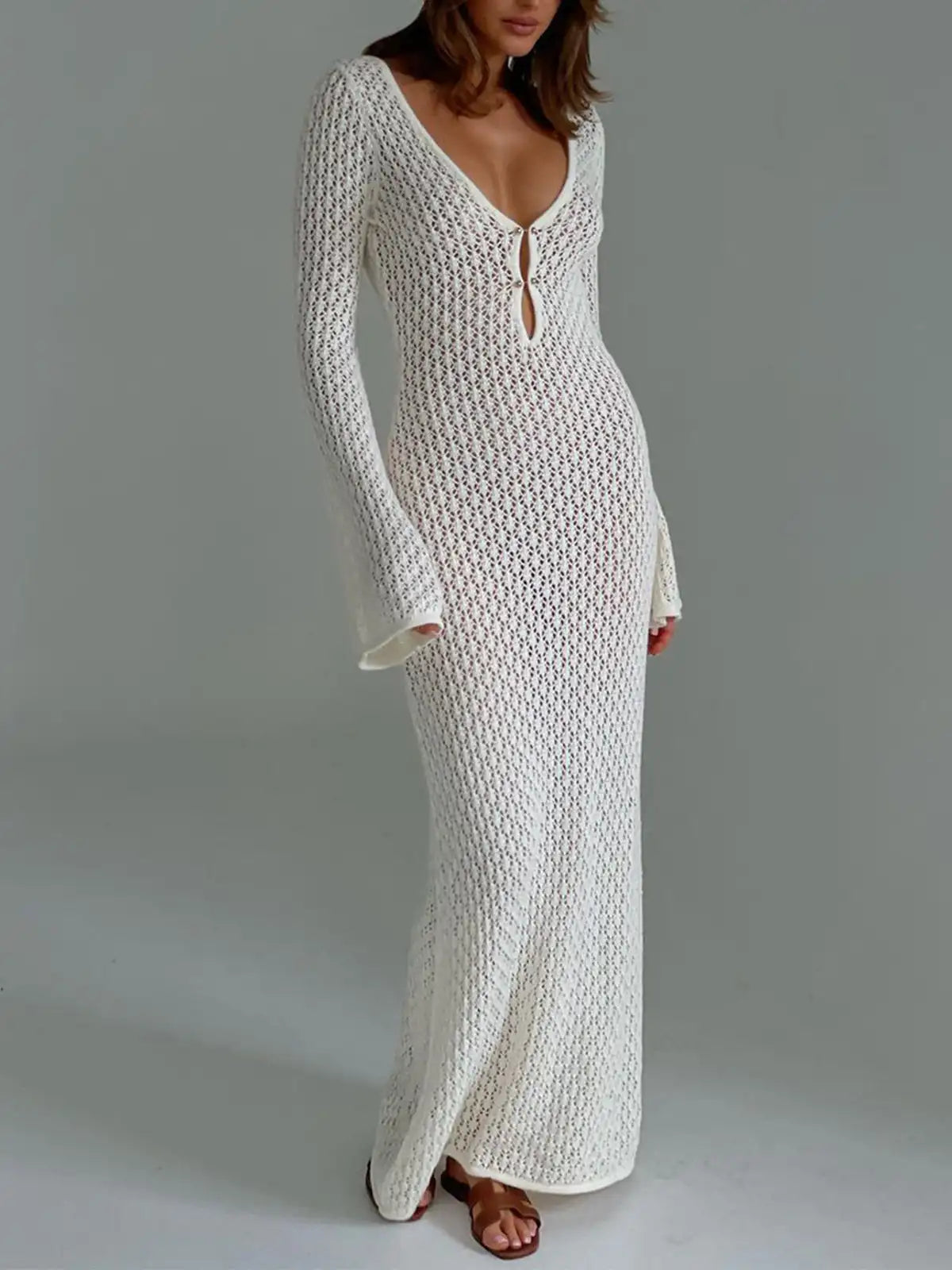 Vestido Longo de Tricot com Manga Longa - Olívia Fios