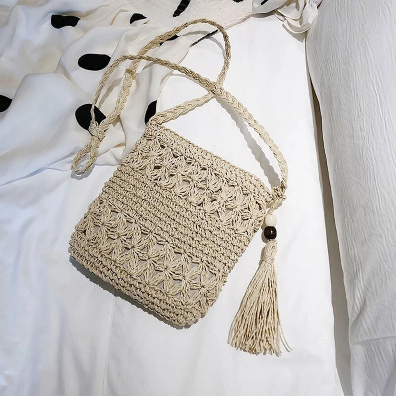 Bolsa Boho de Palha com Borla - Olívia Fios