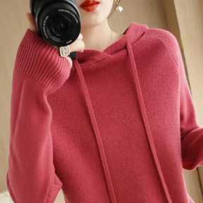 Camisola com capuz mulher outono inverno manga longa quente camisa de fundo sólido casual pullovers malha topos moda coreana jumper 2025
