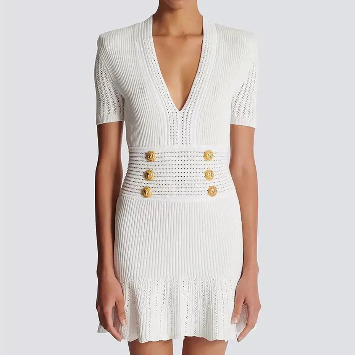 Realeft verão com decote em v de malha envoltório vestidos curtos 2025 novos botões de cintura alta bainha babados sexy mini vestido para mulheres