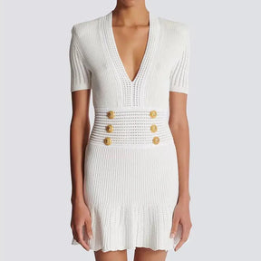 Realeft verão com decote em v de malha envoltório vestidos curtos 2025 novos botões de cintura alta bainha babados sexy mini vestido para mulheres