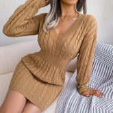 Nova moda outono inverno bodycon lápis vestido feminino fino ajuste cabo de malha manga longa camisola vestido sexy com decote em v clube vestido de festa