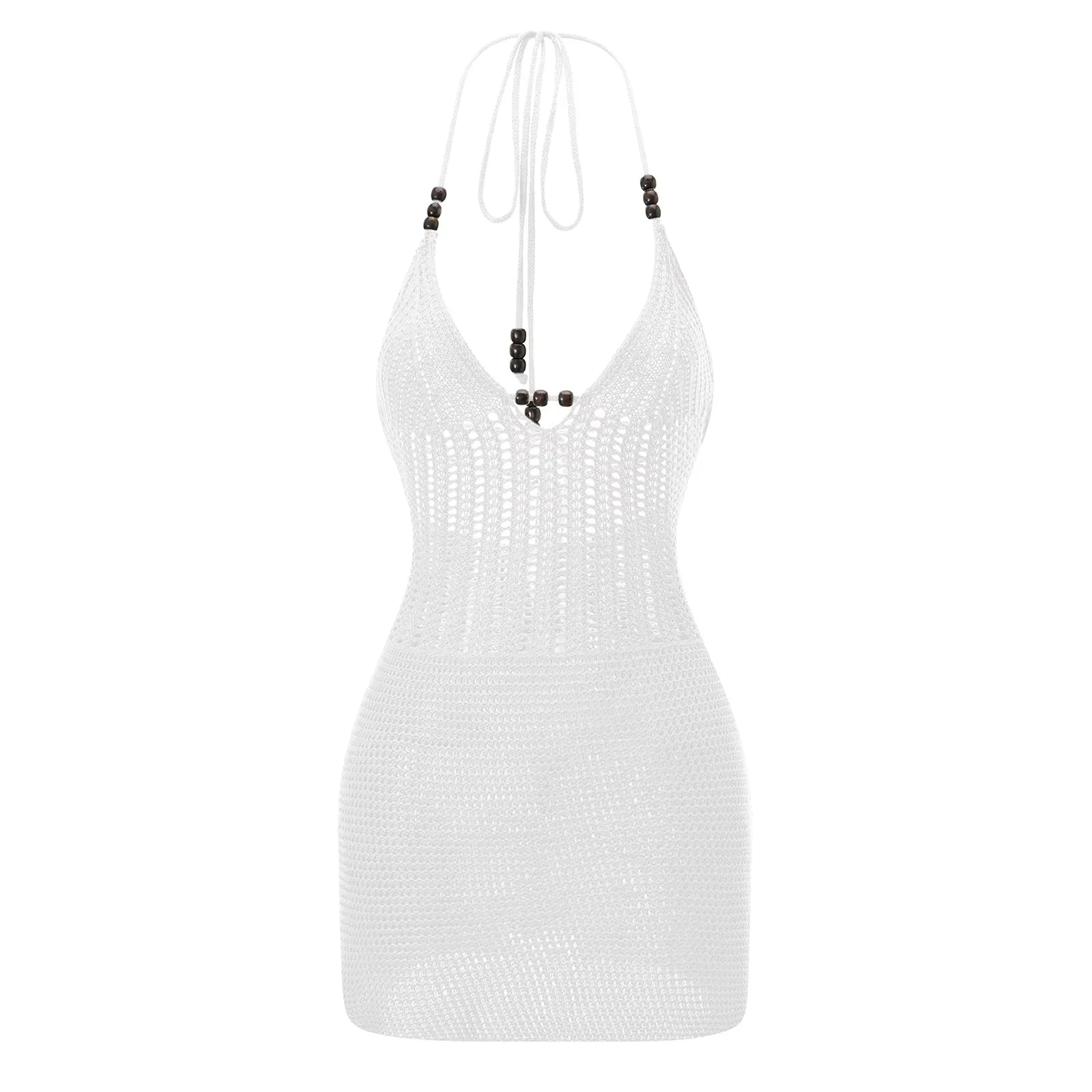 Hirigin feminino sem costas halter mini vestido casual verão malha crochê recorte bodycon vestido de festa para praia clube streetwear