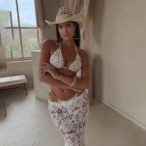 3 peças de biquíni 2025 sexy feminino maiô banho feminino push up bikini conjunto beachwear maiô maxi vestido terno natação