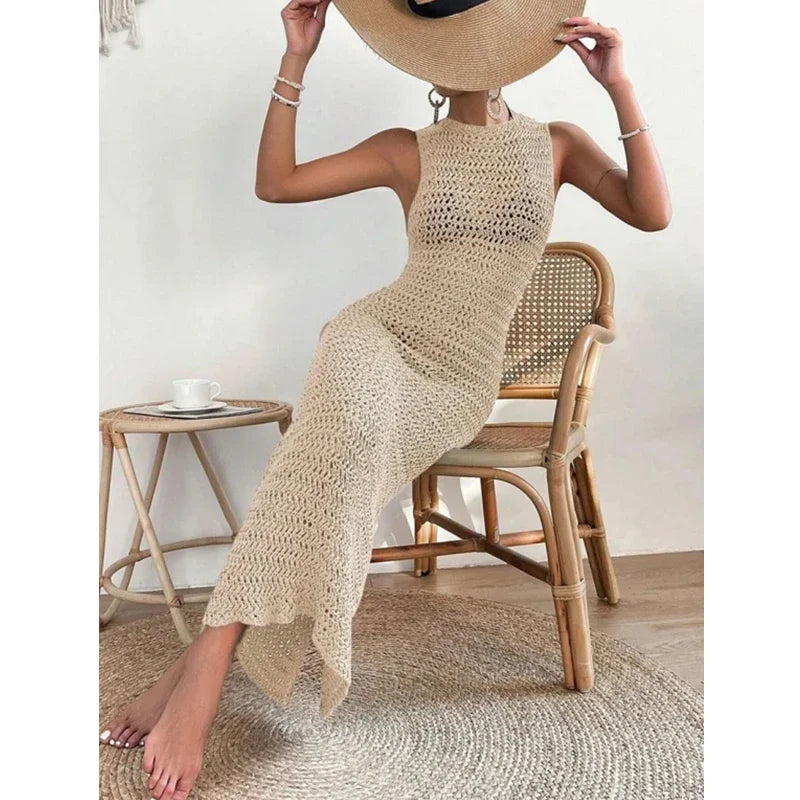 Vestido Longo de Crochê com Decote O - Olívia Fios