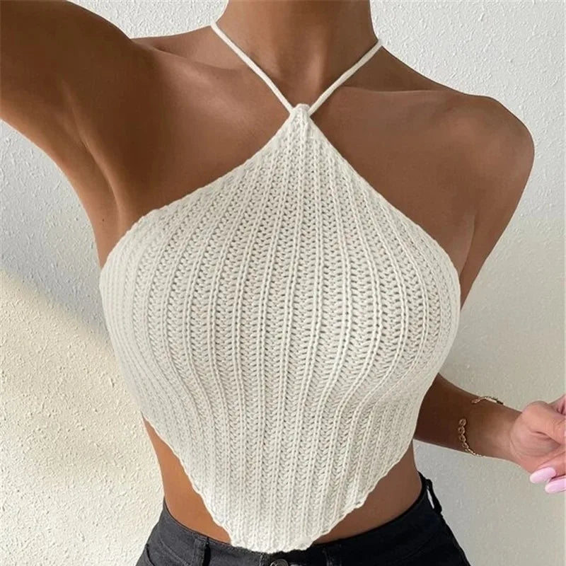 Mulheres sexy sem costas rendas até halter malha regata roupas femininas temperamento verão nova moda bandeau camisola